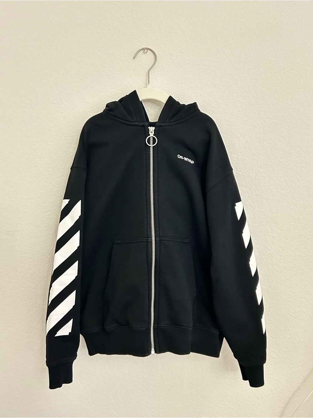 Off-White Black Hoodie with Yellow Kid Tag